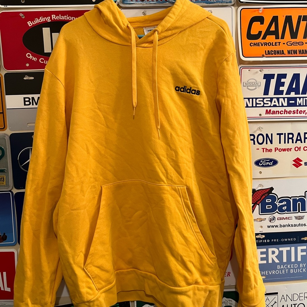Yellow Adidas Text Logo Hoodie- XL